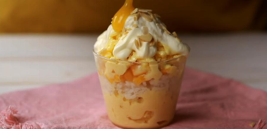 bingsu xoài thơm ngon với xoài tươi nước cốt dừa và đá bào mịn