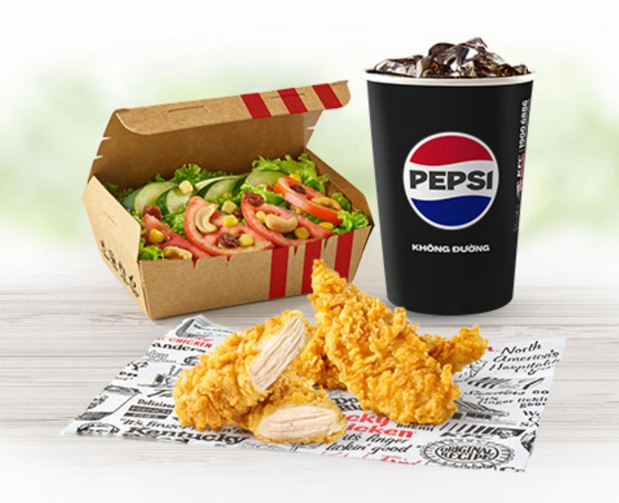 Combo gà rán KFC hấp dẫn tại chi nhánh Vincom Xuân Khánh với miếng gà giòn, khoai tây chiên và ly nước ngọt