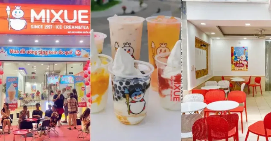 Thưởng thức trà sữa matcha Mixue tại cửa hàng