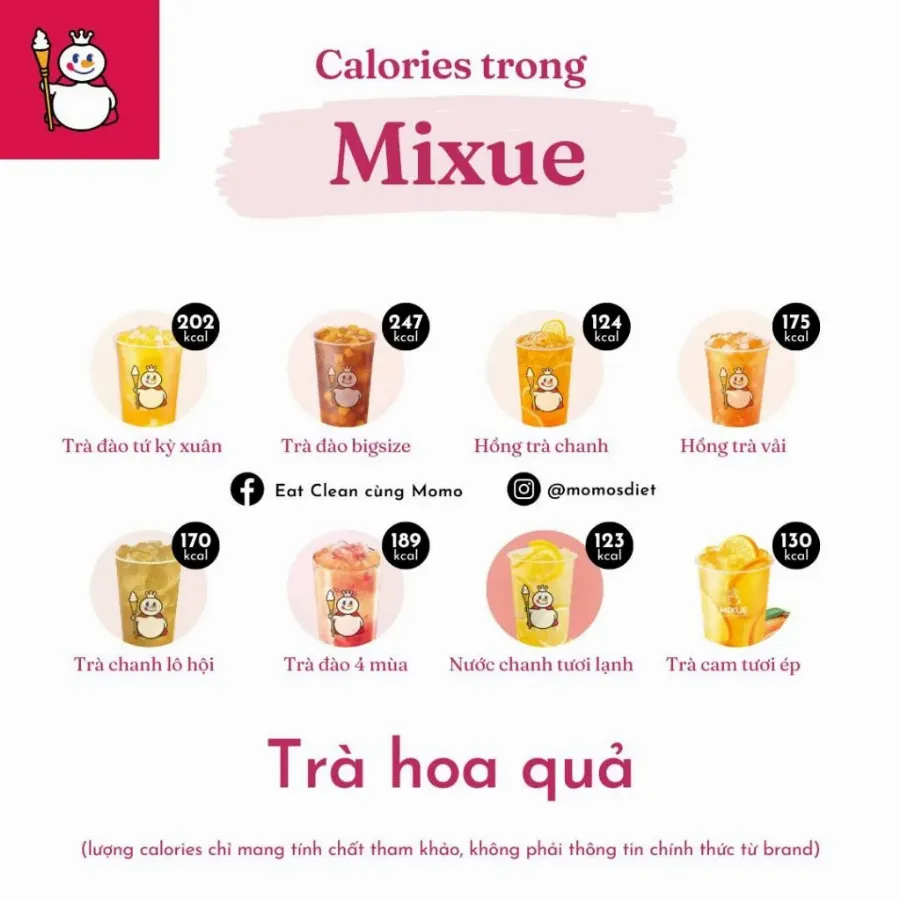 tra sua ba vuong mixue bao nhieu calo