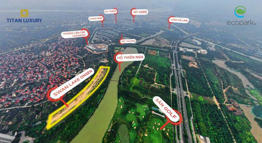 Bản đồ vị trí sân golf Ecopark trong khu đô thị xanh Ecopark và tuyến đường di chuyển thuận lợi từ trung tâm Hà Nội