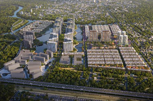 Tổng quan kiến trúc hiện đại và ấn tượng của Crescent Mall Phase 2 nhìn từ bên ngoài vào ban ngày
